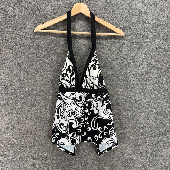 24th & Ocean Tankini Top Women L Large White Geometric Push Up Halter Neck - Picture 1 of 7
